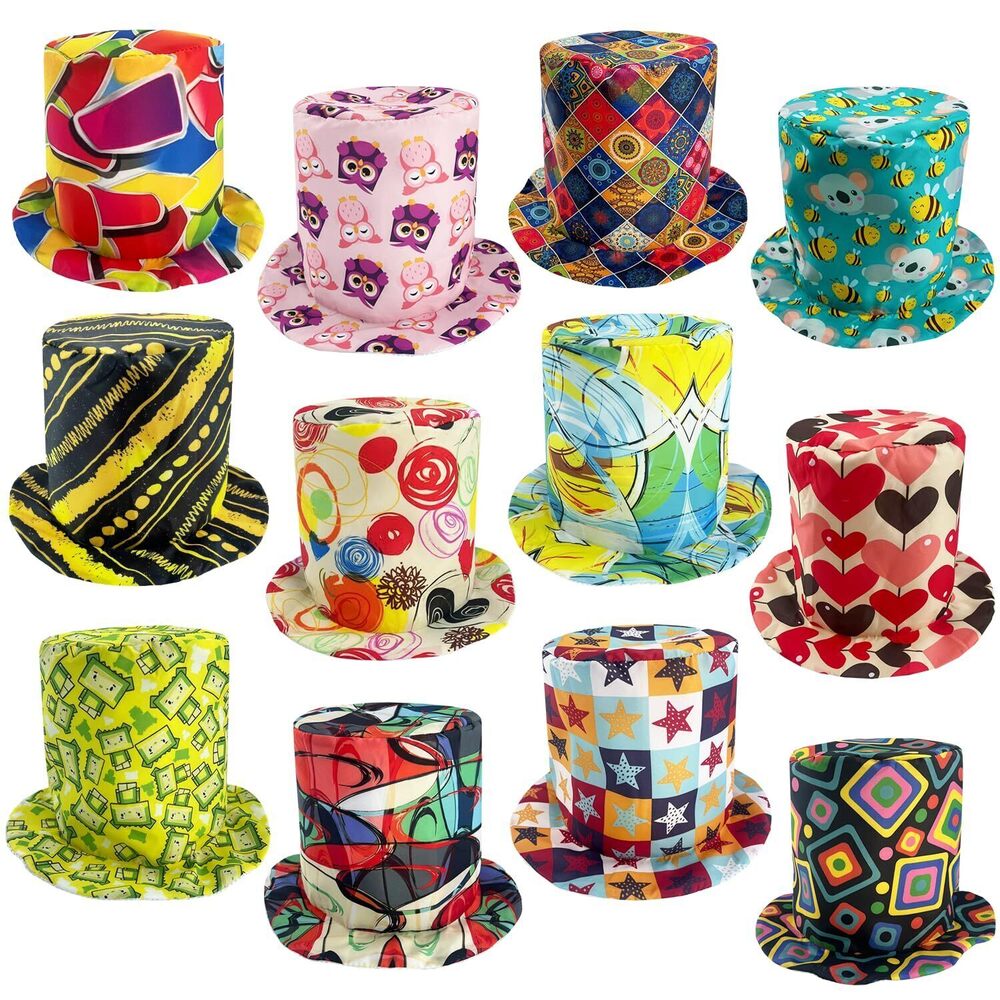 5586 12 Assorted Pattern Funny Party Top Hats Birthday Party Hats Photo